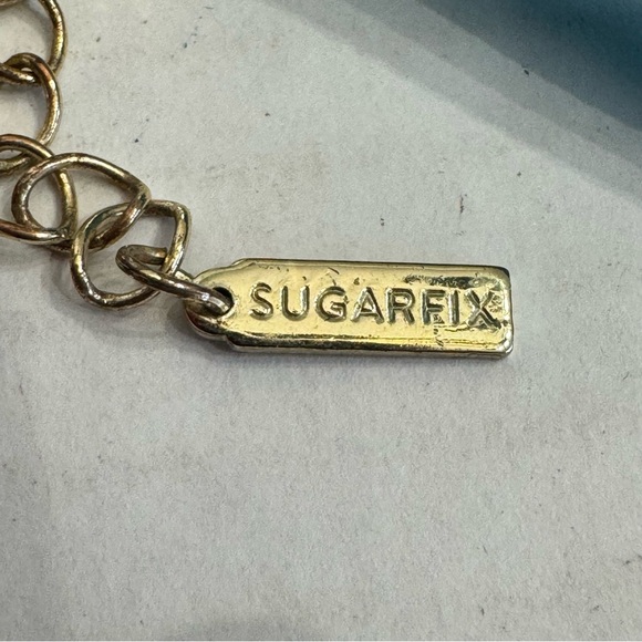 Sugarfix Teal Layered Multi Strand Acrylic Statement Necklace Ribbon Tie Detail - Picture 15 of 16